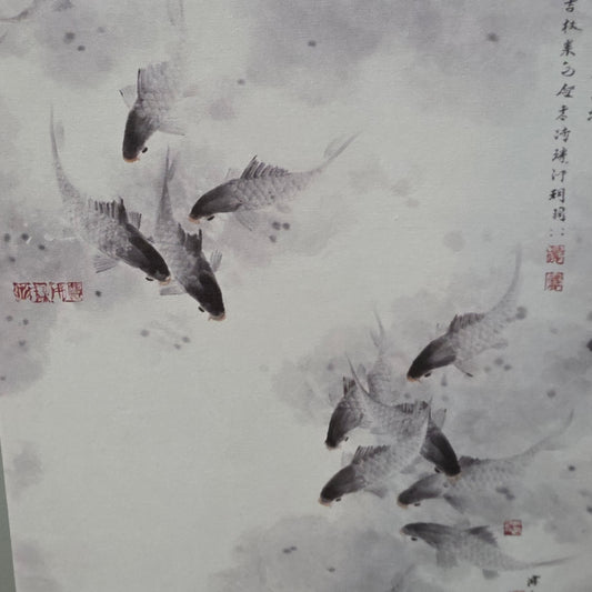 Koi Fish Ink Wash UV Printed Canvas Wall Art