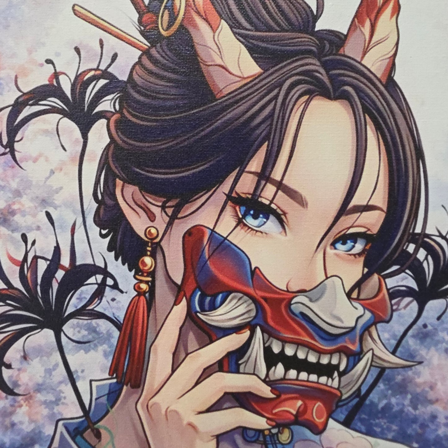 Oni Mask Anime UV Printed Canvas Wall Art