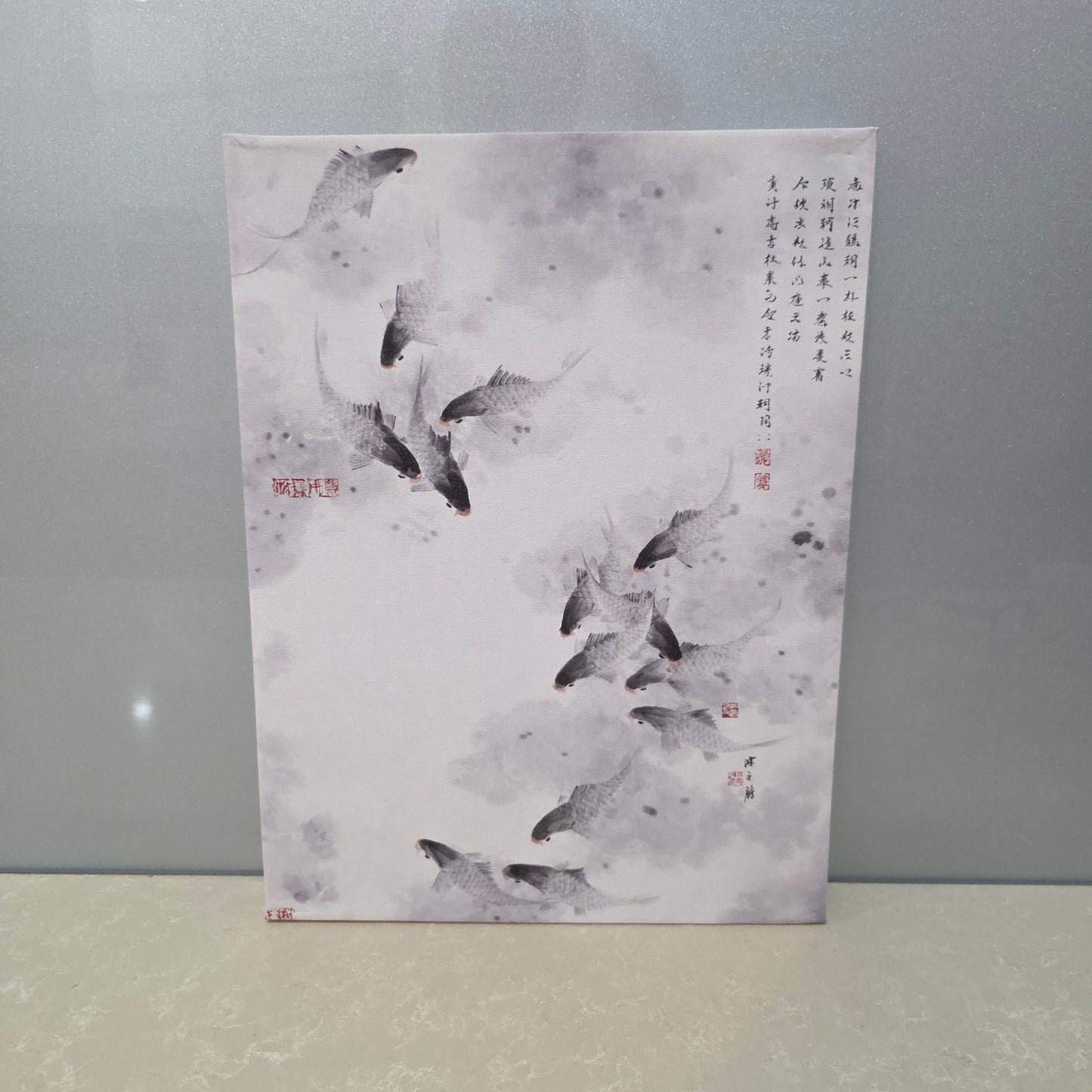 Koi Fish Ink Wash UV Printed Canvas Wall Art