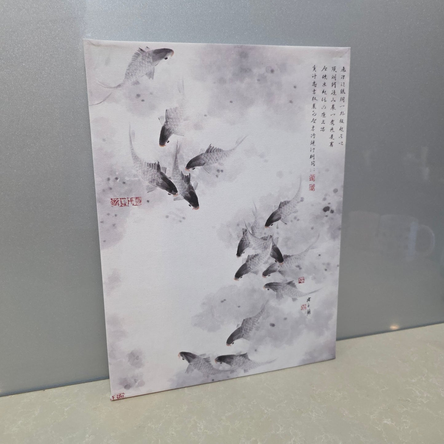 Koi Fish Ink Wash UV Printed Canvas Wall Art